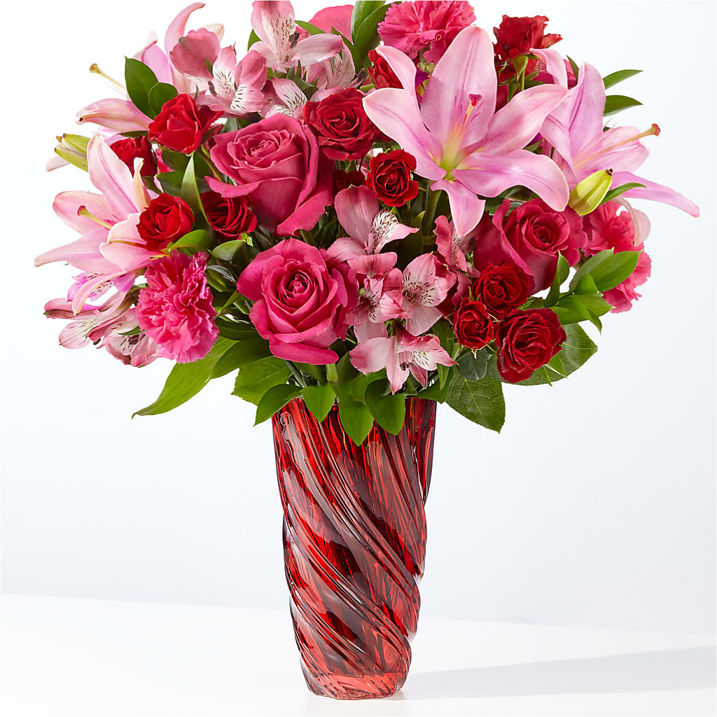 In Love Bouquet with Luxe Swirl Vase – Grand Flowers/irish Rose, Novi MI