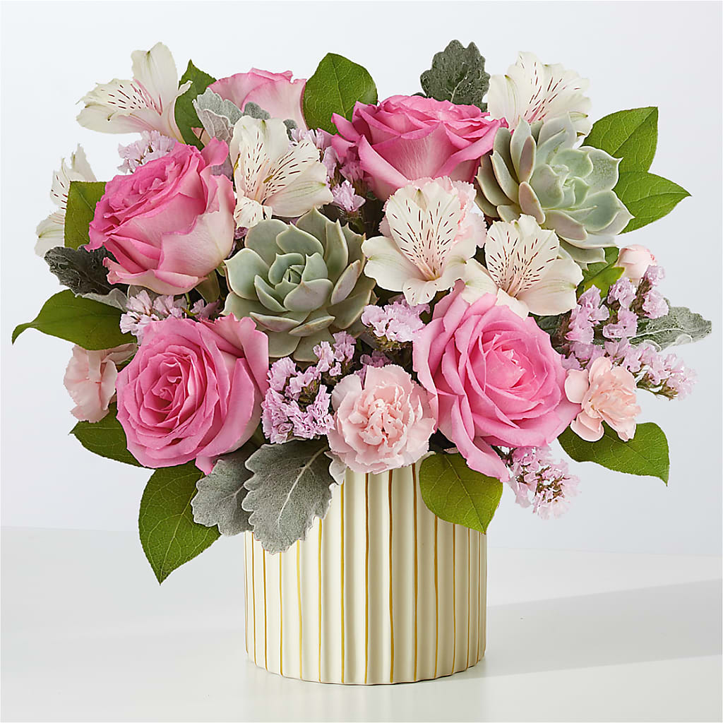 Dusty Rose Bouquet with Ivory Vase – Grand Flowers/irish Rose, Novi MI
