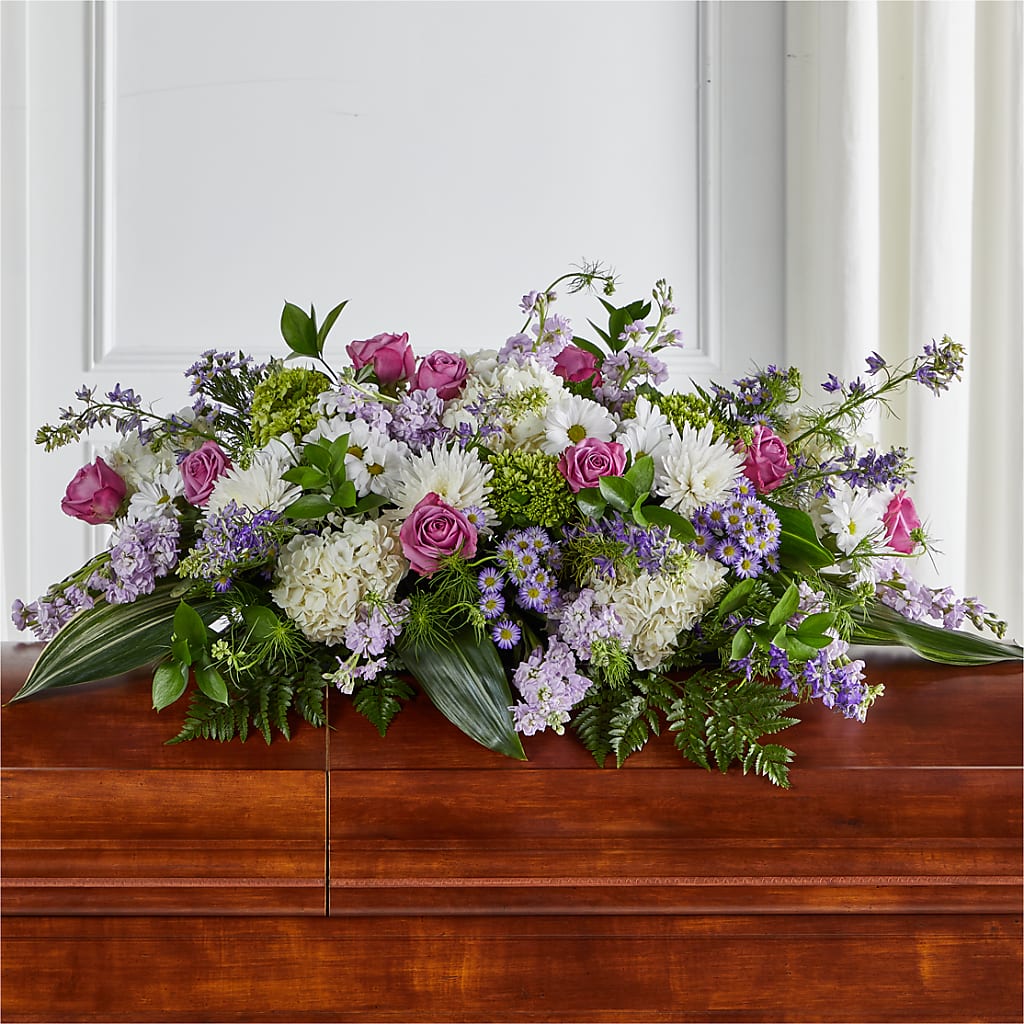 Meadows of Serenity Casket Spray – Grand Flowers/irish Rose, Novi MI