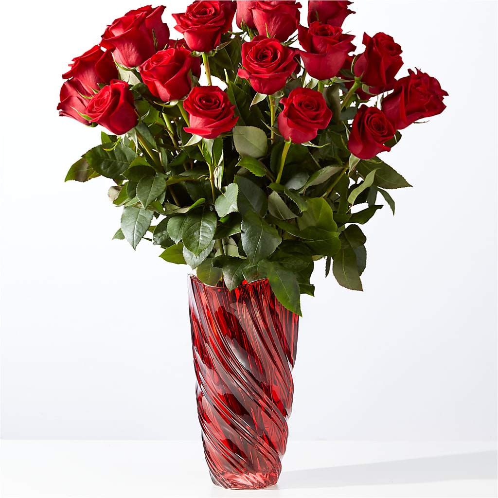 Classic Love Red Rose Bouquet with Luxe Swirl Vase – Grand Flowers/irish Rose, Novi MI
