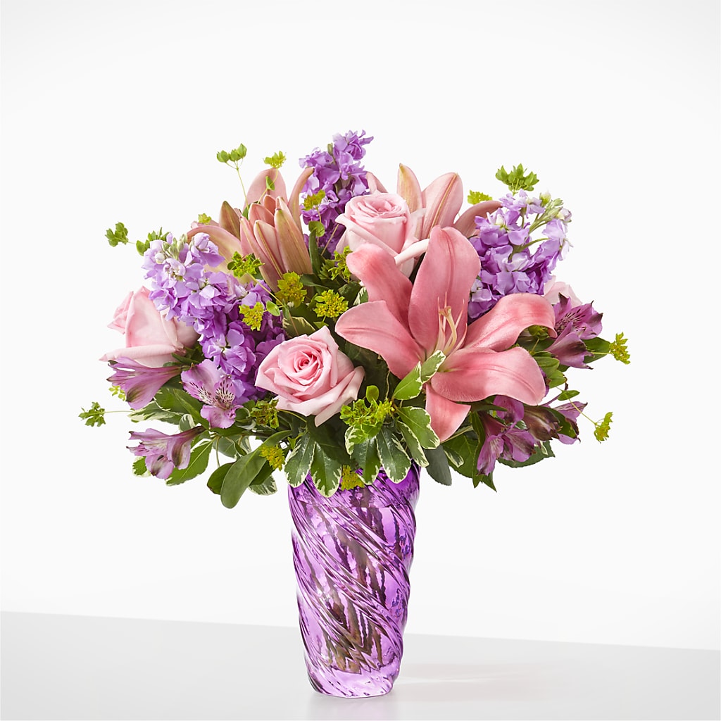 Precious Petals Bouquet with Luxe Swirl Vase – Grand Flowers/irish Rose, Novi MI