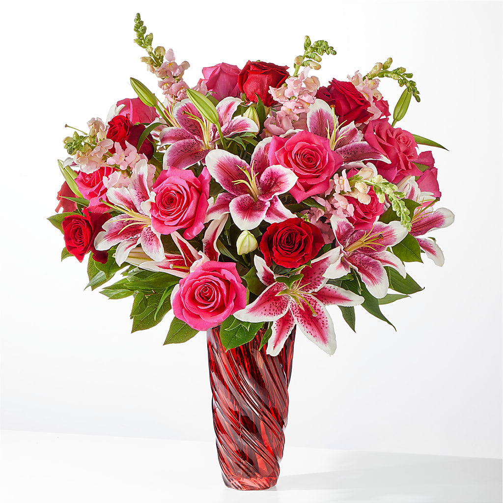 Always You Bouquet with Luxe Swirl Vase – Grand Flowers/irish Rose, Novi MI
