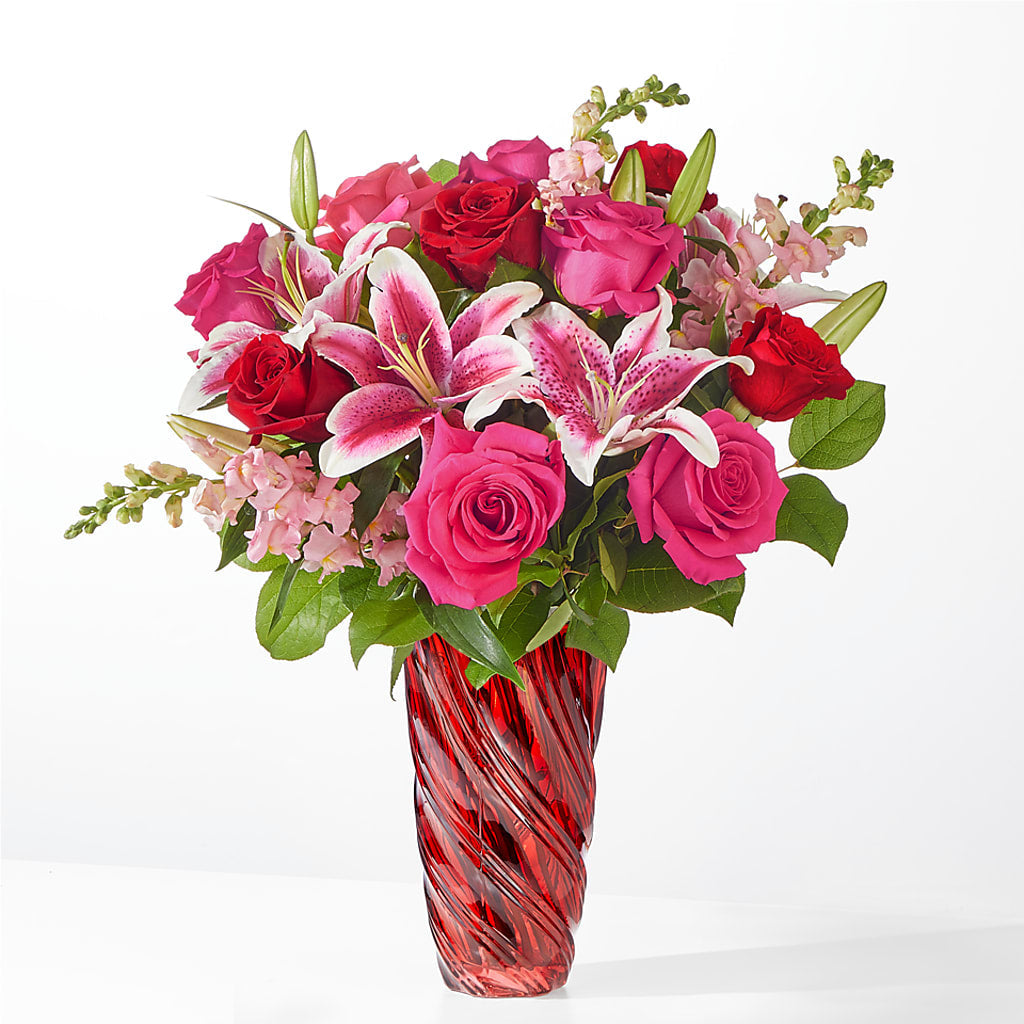 Always You Bouquet with Luxe Swirl Vase – Grand Flowers/irish Rose, Novi MI