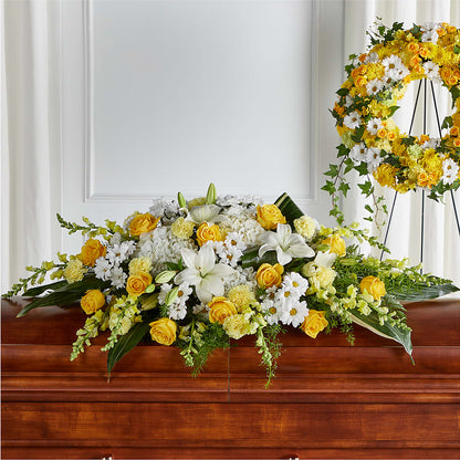 Golden Harmony Casket Spray –  Grand Flowers/irish Rose, Novi MI