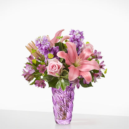 Precious Petals Bouquet with Luxe Swirl Vase –  Grand Flowers/irish Rose, Novi MI