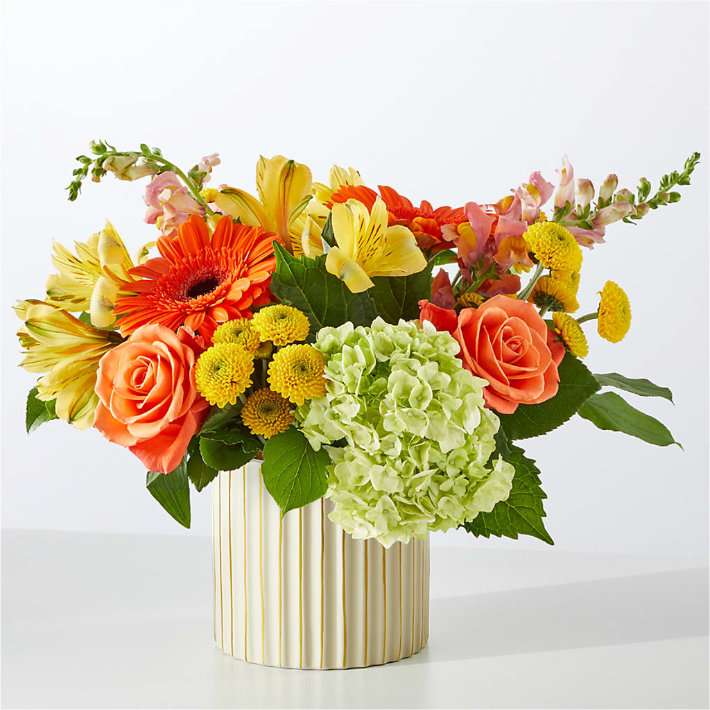 Autumn Sunshine Bouquet with Ivory Vase –  Grand Flowers/irish Rose, Novi MI