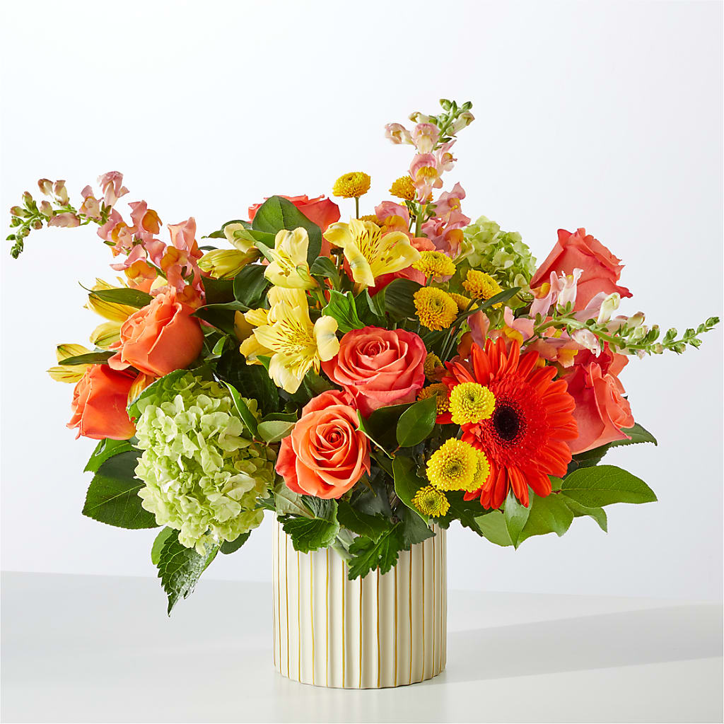 Autumn Sunshine Bouquet with Ivory Vase –  Grand Flowers/irish Rose, Novi MI