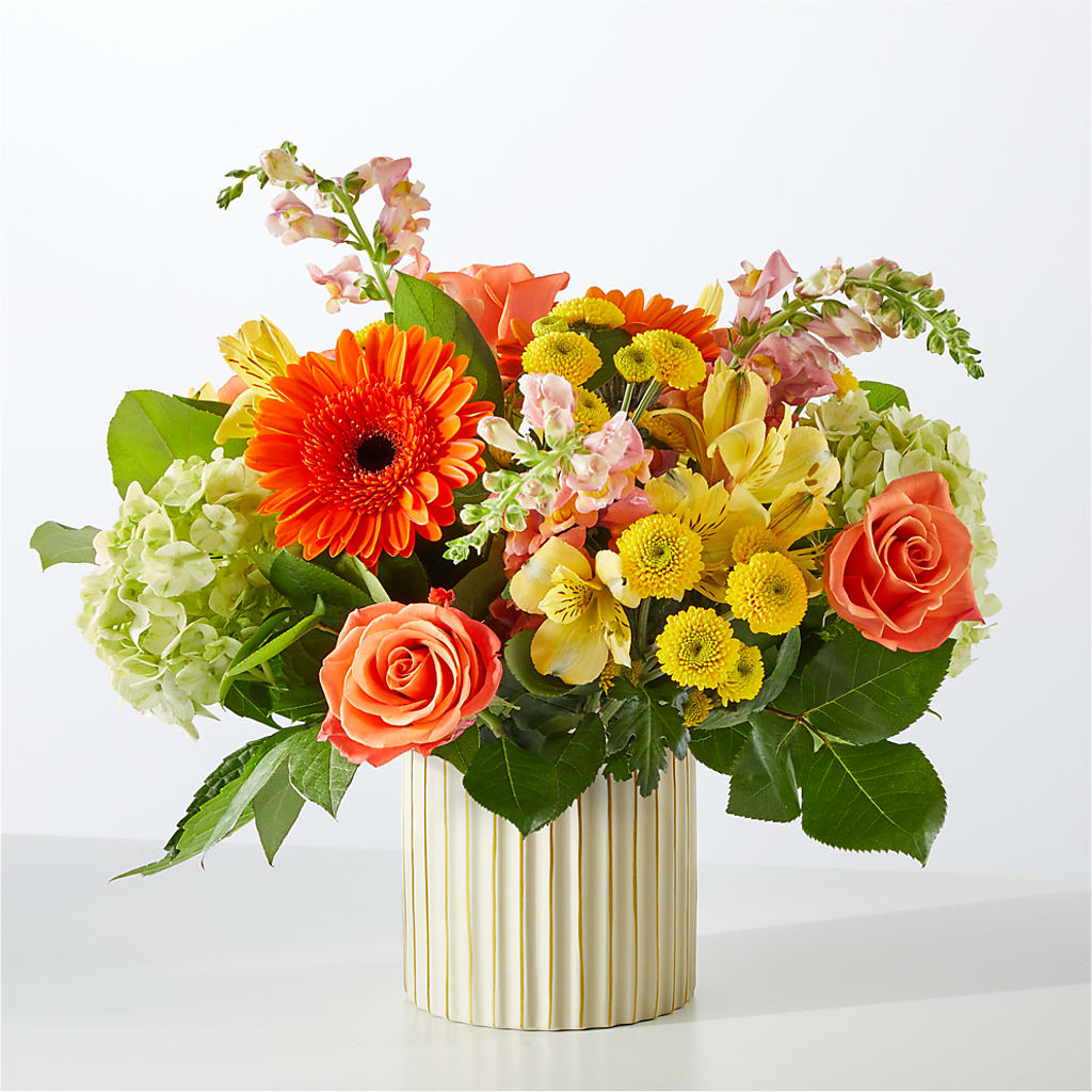 Autumn Sunshine Bouquet with Ivory Vase –  Grand Flowers/irish Rose, Novi MI