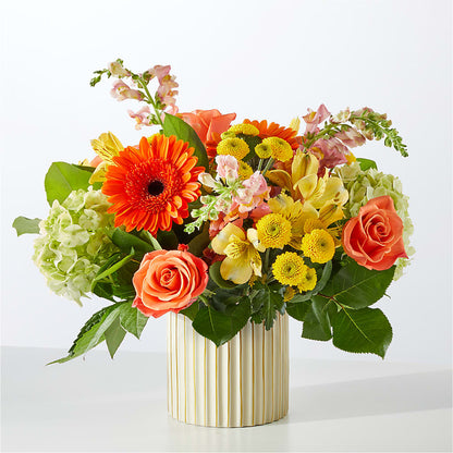 Autumn Sunshine Bouquet with Ivory Vase –  Grand Flowers/irish Rose, Novi MI